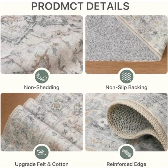 2x6 ft Runner Rug,Non Slip Machine Washable Vintage Hallway Runner Rug - Picture 5 of 7